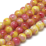 Baking Painted Glass Beads Strands, Swirl Glass Beads, Round, Gold, 8~8.5mm, Hole: 1.5mm, about 100~105pcs/strand, 31.8 inch(80.7cm)(DGLA-S115-8mm-S35)