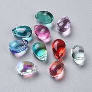 Transparent Glass Beads, Top Drilled Beads, Teardrop, Mixed Color, 9x6x5mm, Hole: 1mm(X-GGLA-M004-05A)