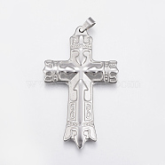 304 Stainless Steel Big Pendants, Large Hole Pendants, Cross, Stainless Steel Color, 60x36x4mm, Hole: 6x4mm(STAS-H429-12P)