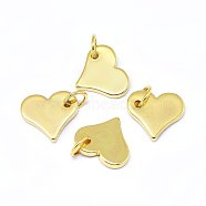 Brass Charms, Heart, Real 18K Gold Plated, 10x11x1.5mm, Hole: 3.5mm(KK-F764-10G)