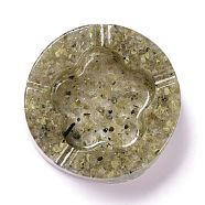 Resin with Natural Rutilated Quartz Chip Stones Ashtray, Home OFFice Tabletop Decoration, Flat Round with Flower, 104x32mm, Inner Diameter: 61x68mm(DJEW-F015-05G)