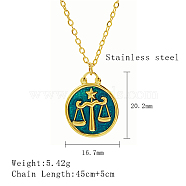 Stainless Steel Enamel Constellation Pendant Necklaces, Real 18K Gold Plated, Libra, 17.72 inch(45cm), Pendant: 20.2x16.7mm(DJ0261-3-1)