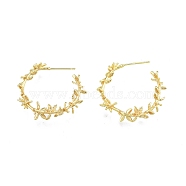Brass Flower of Life Wrap Stud Earrings, Half Hoop Earrings for Women, Nickel Free, Real 18K Gold Plated, 30~31x4~7mm, Pin: 0.6mm(EJEW-G322-23G)