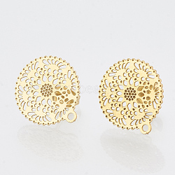 304 Stainless Steel Stud Earring Findings, with Loop, Flat Round, Golden, 16.5x15mm, Hole: 1mm, pin: 0.7mm(STAS-S079-31A)