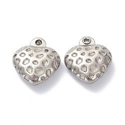 304 Stainless Steel Charms, Heart, Bumpy, Stainless Steel Color, 14x12.5x5mm, Hole: 1.2mm(STAS-K216-32P)