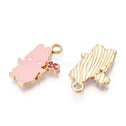 Alloy Enamel Pendants, Cadmium Free & Lead Free, Rabbit, Light Gold, Pink, 20.5x12.5x2mm, Hole: 1.8mm(ENAM-T009-62B-RS)