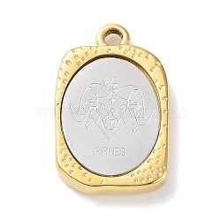 304 Stainless Steel Pendants, Rectangle with Twelve Constellations Charm, Golden & Stainless Steel Color, Aries, 23x14.5x3mm, Hole: 2mm(STAS-F303-A01)