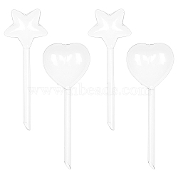 Glass Watering Spikes, Plants Flowers Irrigation Tool, for Indoor & Outdoor Plants, Heart with Star, Clear, 224~239x80~90x32.5~47mm, 4pcs/set(AJEW-FH0001-20)