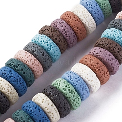 Natural Lava Rock Beads Strands, Dyed, Flat Round/Disc, Mixed Color, 15~16x5~6mm, Hole: 2mm, about 34 pcs/Strand, 7.80''(19.8 cm)(G-F671-02B-05)