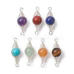 7Pcs 7 Styles Natural & Synthetic Mixed Gemstone Copper Wire Wrapped Connector Charms, Chakra Horse Eye Links, Dyed and Undyed, Silver, 25x9x8mm, Hole: 1.5mm, 1pc/style(PALLOY-JF02517-02)