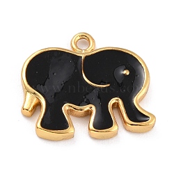 Golden Brass Enamel Pendants, Long-Lasting Plated, Elephant, Black, 16x17.5x2mm, Hole: 1.6mm(KK-P197-08B-G)