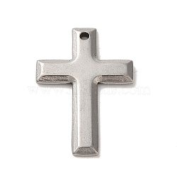 304 Stainless Steel Pendants, Cross Charm, Religion, Stainless Steel Color, 32x22.5x2mm, Hole: 1.6mm(STAS-C087-01B-P)