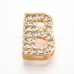 Brass Micro Pave Cubic Zirconia Charms, Letter, Letter B, 10x7x4.5mm, Hole: 3x1.8mm(KK-N254-217G-B)