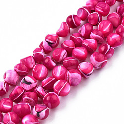 Natural Trochid Shell/Trochus Shell Beads Strands, Dyed, Nuggets, Camellia, 7~12x5~10x4~8mm, Hole: 1mm, about 60~64pcs/strand, 15.16 inch~15.75 inch(38.5~40cm)(SSHEL-N032-48-A06)