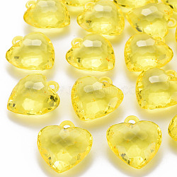Transparent Acrylic Pendants, Faceted, Heart, Yellow, 31.5x29x12.5mm, Hole: 4mm, about 90pcs/500g(TACR-T024-03B-916)