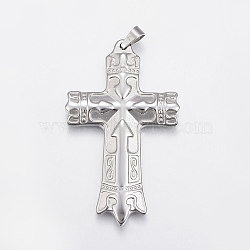 Tarnish Resistant 304 Stainless Steel Big Pendants, Large Hole Pendants, Cross, Stainless Steel Color, 60x36x4mm, Hole: 6x4mm(STAS-H429-12P)