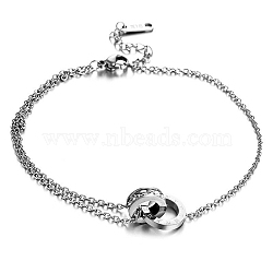 Stainless Steel Charm Anklets for Women, Real 18K Gold Plated, Ring, 8.27 inch(21cm)(WG18C2B-34)