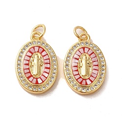 Brass Micro Pave Cubic Zirconia Pendants, Shell with Enamel, Jump Ring, Oval with Human, Real 18K Gold Plated, 19.5x12.5x3mm(KK-D096-23G)