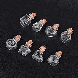 Mixed Shapes Glass Bottle Pendants, with Platinum Tone Iron Findings, Clear, 31~33x15~26x11~15mm, Hole: 2mm, Bottle Capacity: 1~10ml(0.03~0.33 fl. oz)(PALLOY-JF00163)