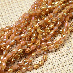 Electroplate Glass Beads Strands, AB Color Plated, Faceted, Oval, Orange Red, 6x4mm, Hole: 1mm, about 72pcs/strand, 16 inch(EGLA-J013-4X6mm-F05)