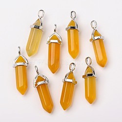 Natural Agate Double Terminated Pointed Pendants, with Random Alloy Pendant Hexagon Bead Cap Bails, Bullet, Platinum, 37~40x12mm, Hole: 3mm(X-G-F295-05F)