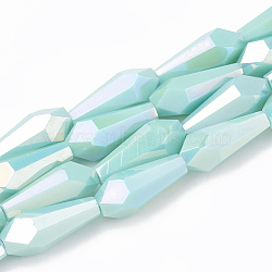 Electroplate Opaque Solid Color Glass Beads Strands, Faceted, Vase, Pale Turquoise, 14x6x6mm, Hole: 1.2mm, about 50pcs/strand, 27.1 inch(X-EGLA-T008-12B)