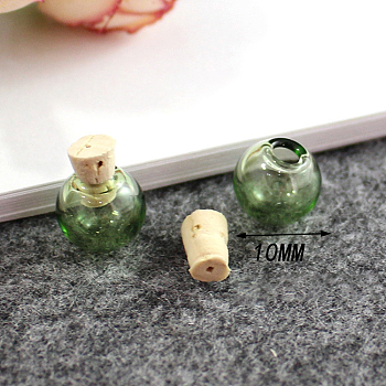 Miniature Glass Bottles, with Cork Stoppers, Empty Wishing Bottles, for Dollhouse Accessories, Jewelry Making, Round, Lime Green, 10mm