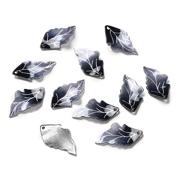 Acrylic Pendants, Leaf, Midnight Blue, 26~27x14~15x2~3mm, Hole: 1~1.4mm