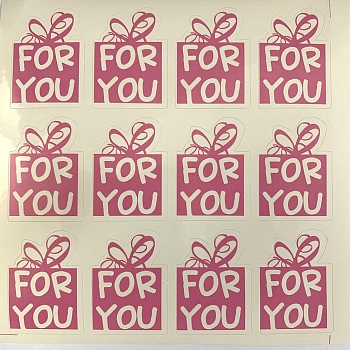 DIY Label Paster Picture Stickers, Present with Word For You, Hot Pink, 35x25mm, about 12pcs/sheet