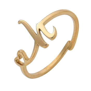 304 Stainless Steel Cuff Rings for Women, Heart with LetterA~Z, Real 18K Gold Plated, Letter H, 9.5mm, inner diameter: adjustable.