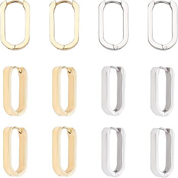 6 Pairs 2 Colors 304 Stainless Steel Huggie Hoop Earrings, Oval, Golden & Stainless Steel Color, 21x11x3mm, Pin: 1mm, 3 pairs/color