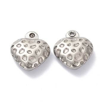 304 Stainless Steel Charms, Heart, Bumpy, Stainless Steel Color, 14x12.5x5mm, Hole: 1.2mm