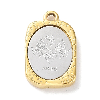 304 Stainless Steel Pendants, Rectangle with Twelve Constellations Charm, Golden & Stainless Steel Color, Aries, 23x14.5x3mm, Hole: 2mm