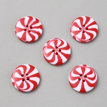 4-Hole Resin Buttons, Flat Round, Red, 23x4mm, Hole: 2.5mm