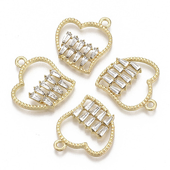 Alloy Pendants, with Clear Glass, Heart, Light Gold, 22x20.5x3mm, Hole: 2mm