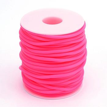 Hollow Pipe PVC Tubular Synthetic Rubber Cord, Wrapped Around White Plastic Spool, Deep Pink, 2mm, Hole: 1mm, about 54.68 yards(50m)/roll