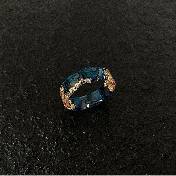 Gold Foil Resin Finger Rings, Teal, Inner Diameter: 18mm