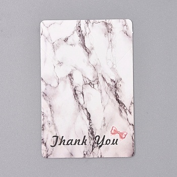 Cardboard Display Cards, Used For Necklace, Marble Texture Pattern, Rectangle with Word Thank You, White, 75x50x0.3mm, Hole: 8mm and 2mm