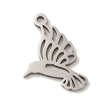 201 Stainless Steel Pendants, Laser Cut, Bird Charm, Stainless Steel Color, 18.5x12x1mm, Hole: 1.5mm