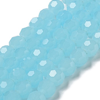 Imitation Jade Glass Beads Stands, Faceted, Round, Cyan, 8mm, Hole: 1mm, about 72pcs/strand, 20.67''(52.5cm)