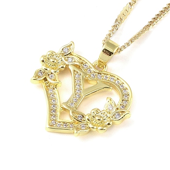 304 Stainless Steel Heart Pendant Necklaces with Cubic Zirconia, Letter Charms, Letter Y, 16.54 inch(42cm)