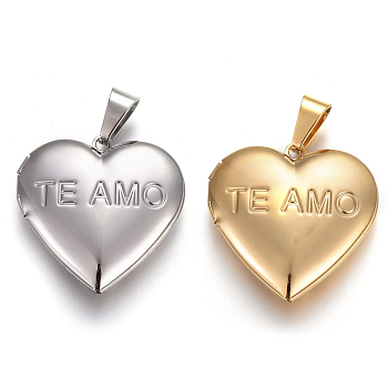 304 Stainless Steel Locket Pendants, Photo Frame Charms for Necklaces, Heart with Tree of Life, Mixed Color, 29x29x6.5~7mm, Hole: 4.5x9mm, Inner Diameter: 20x21mm