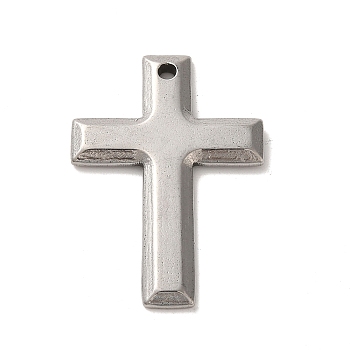 304 Stainless Steel Pendants, Cross Charm, Religion, Stainless Steel Color, 32x22.5x2mm, Hole: 1.6mm