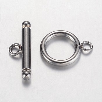 304 Stainless Steel Toggle Clasps, Ring, Stainless Steel Color, Ring: 17x13x2mm, Hole: 2mm, Bar: 22x7x3mm, Hole: 2mm