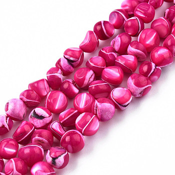 Natural Trochid Shell/Trochus Shell Beads Strands, Dyed, Nuggets, Camellia, 7~12x5~10x4~8mm, Hole: 1mm, about 60~64pcs/strand, 15.16 inch~15.75 inch(38.5~40cm)