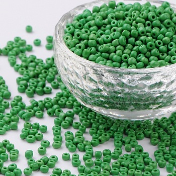 Glass Seed Beads, Opaque Colours Seed, Round, Pale Green, Size: about 3mm in diameter, hole:1mm, about 2222pcs/100g