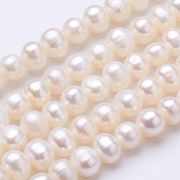Natural Cultured Freshwater Pearl Beads Strands, Potato, Beige, 5~5.7x5.8~6mm, Hole: 0.7mm, about 77pcs/strand, 15.7 inch