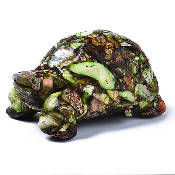 Tortoise Assembled Natural Bronzite & Synthetic Imperial Jasper Model Ornament, for Desk Home Display Decorations, Light Green, 76~78x47~48x33~35mm