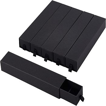 Cardboard Necklace Drawer Boxes, with Black Sponge, Rectangle, Black, 21x4.1x2.7cm