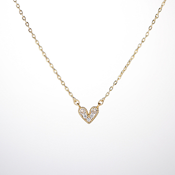 Golden Stainless Steel Heart Pendant Necklace for Women, White, 15.35 inch(39cm)